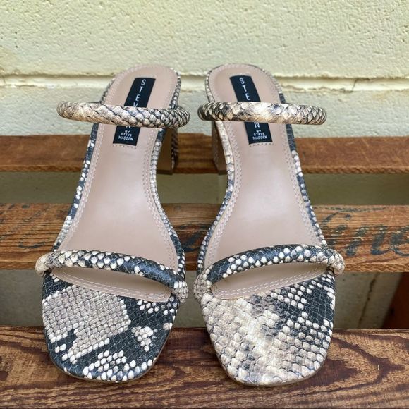 New Steven by Steve Madden Jersey Snake Leather Block Heel Sandals Size 7.5 - Picture 2 of 11
